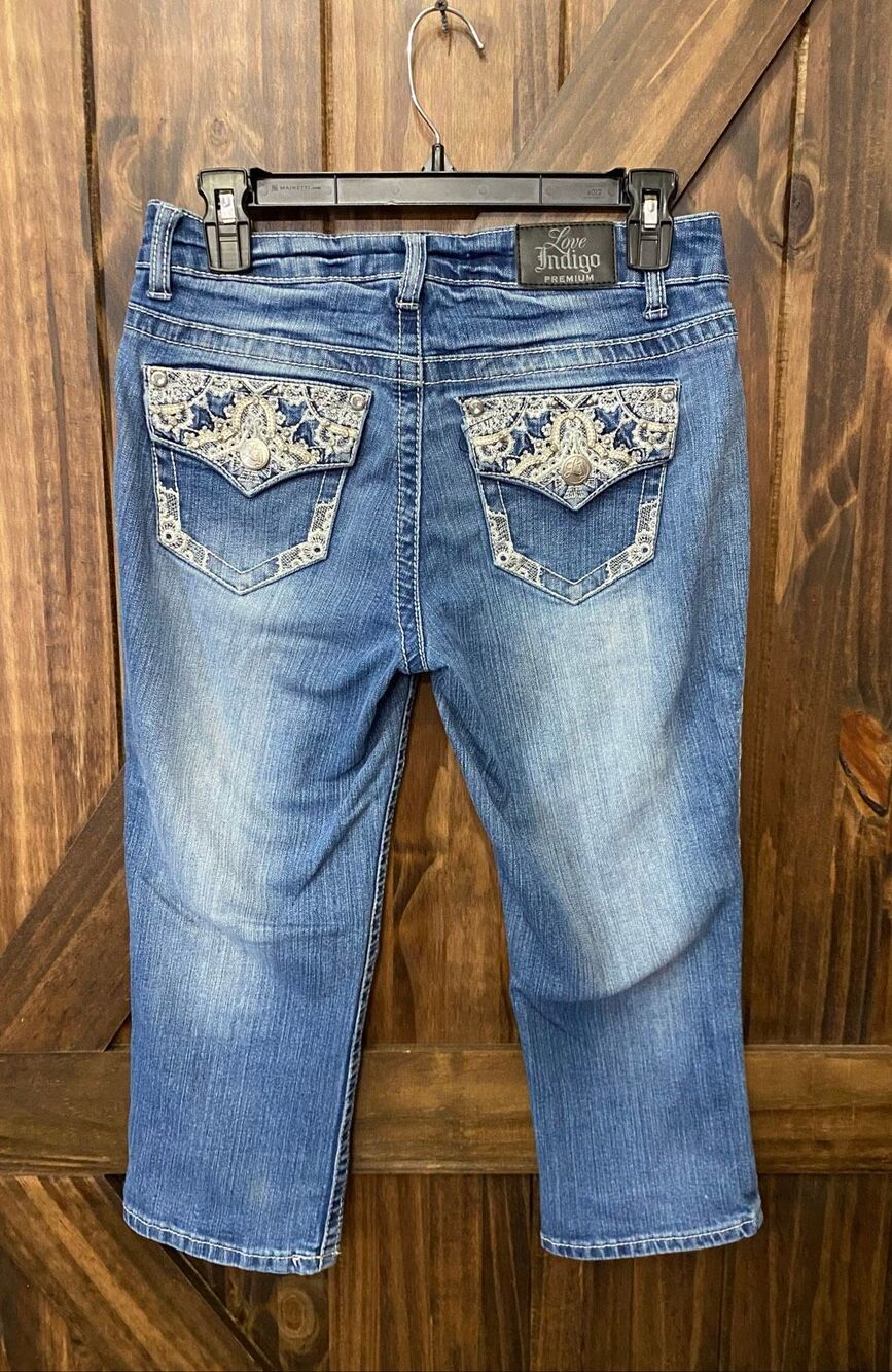 Love Indigo Women Cropped Capri Jeans Sz 4